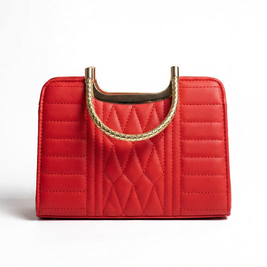 Bright Red Elegant Quilted Satchel | Levenza