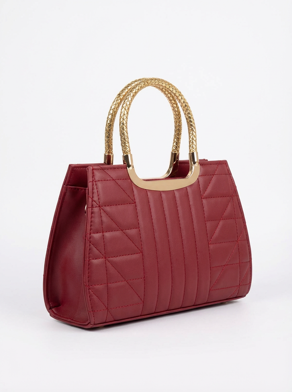Burgundy Artisan Stitch Detail Handbag | Levenza