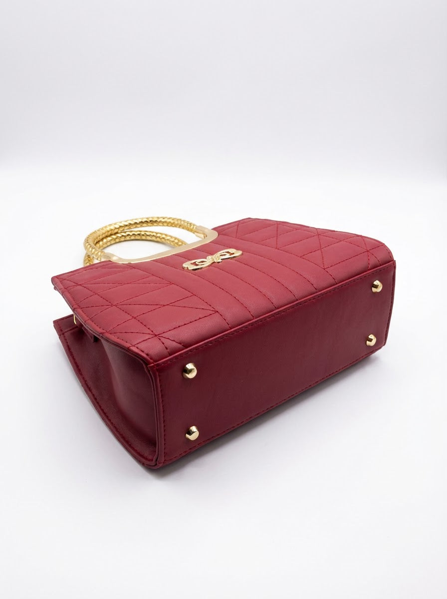 Burgundy Artisan Stitch Detail Handbag | Levenza