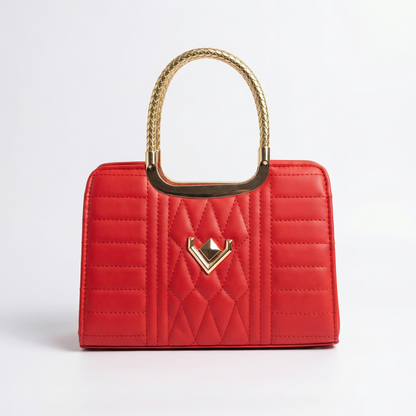 Bright Red Elegant Quilted Satchel | Levenza