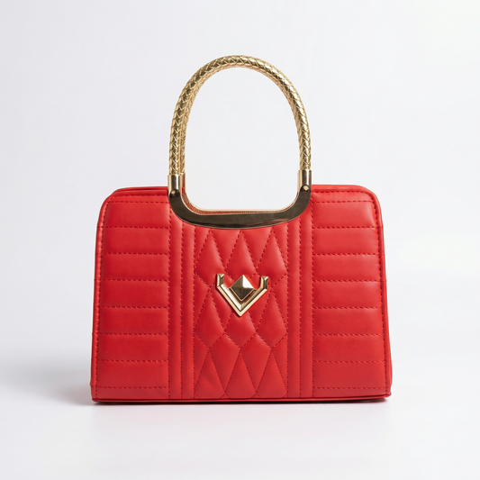 Bright Red Elegant Quilted Satchel | Levenza