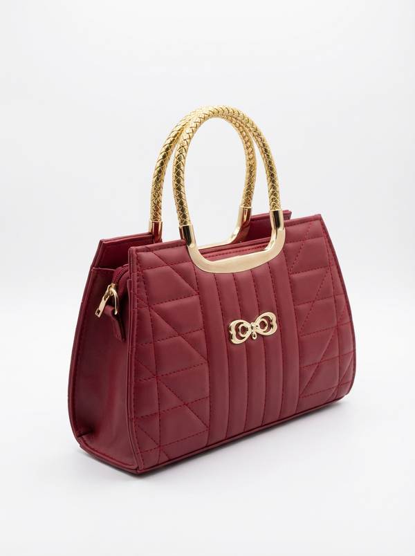 Burgundy Artisan Stitch Detail Handbag | Levenza
