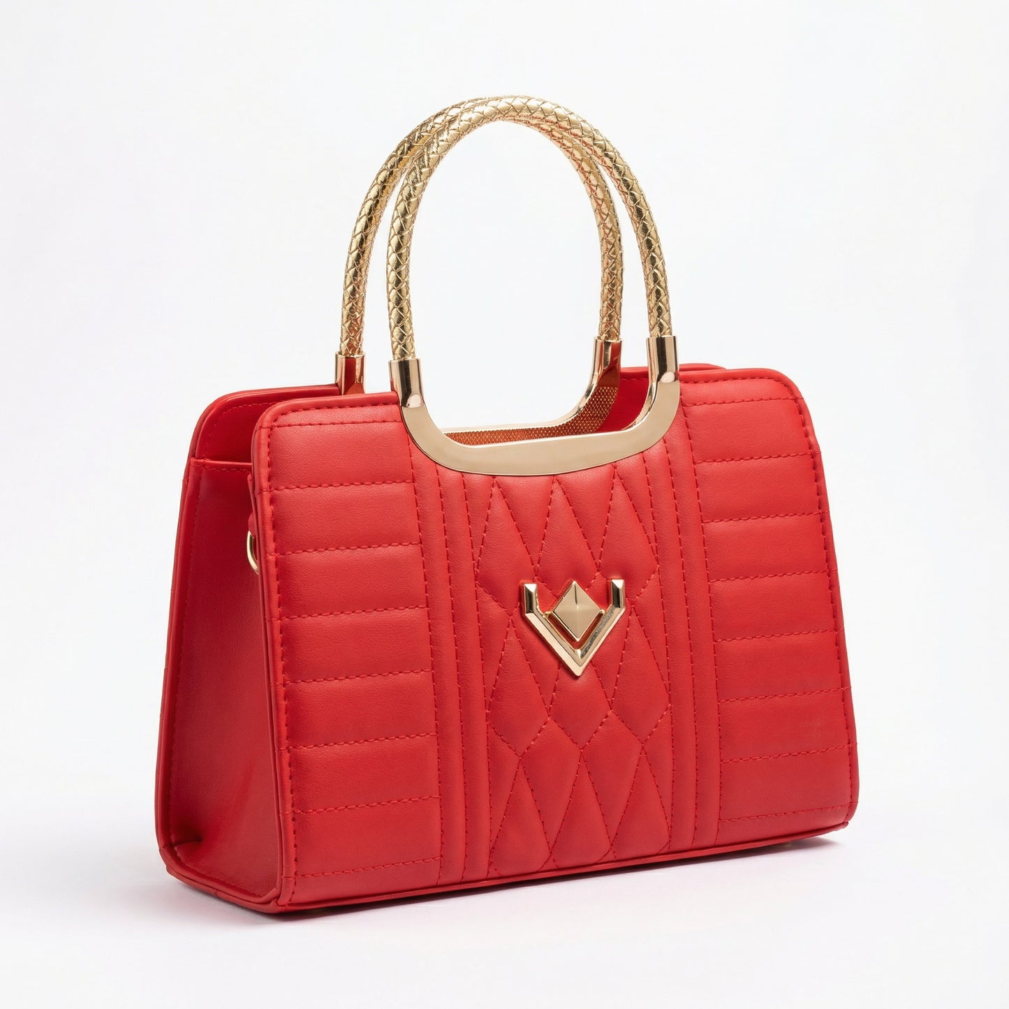 Bright Red Elegant Quilted Satchel | Levenza