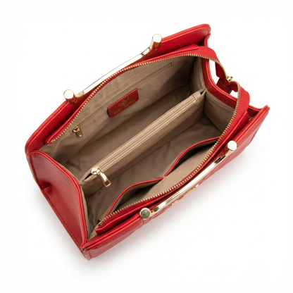 Bright Red Elegant Quilted Satchel | Levenza