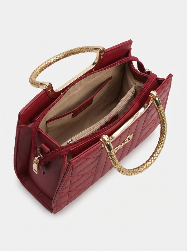 Burgundy Artisan Stitch Detail Handbag | Levenza